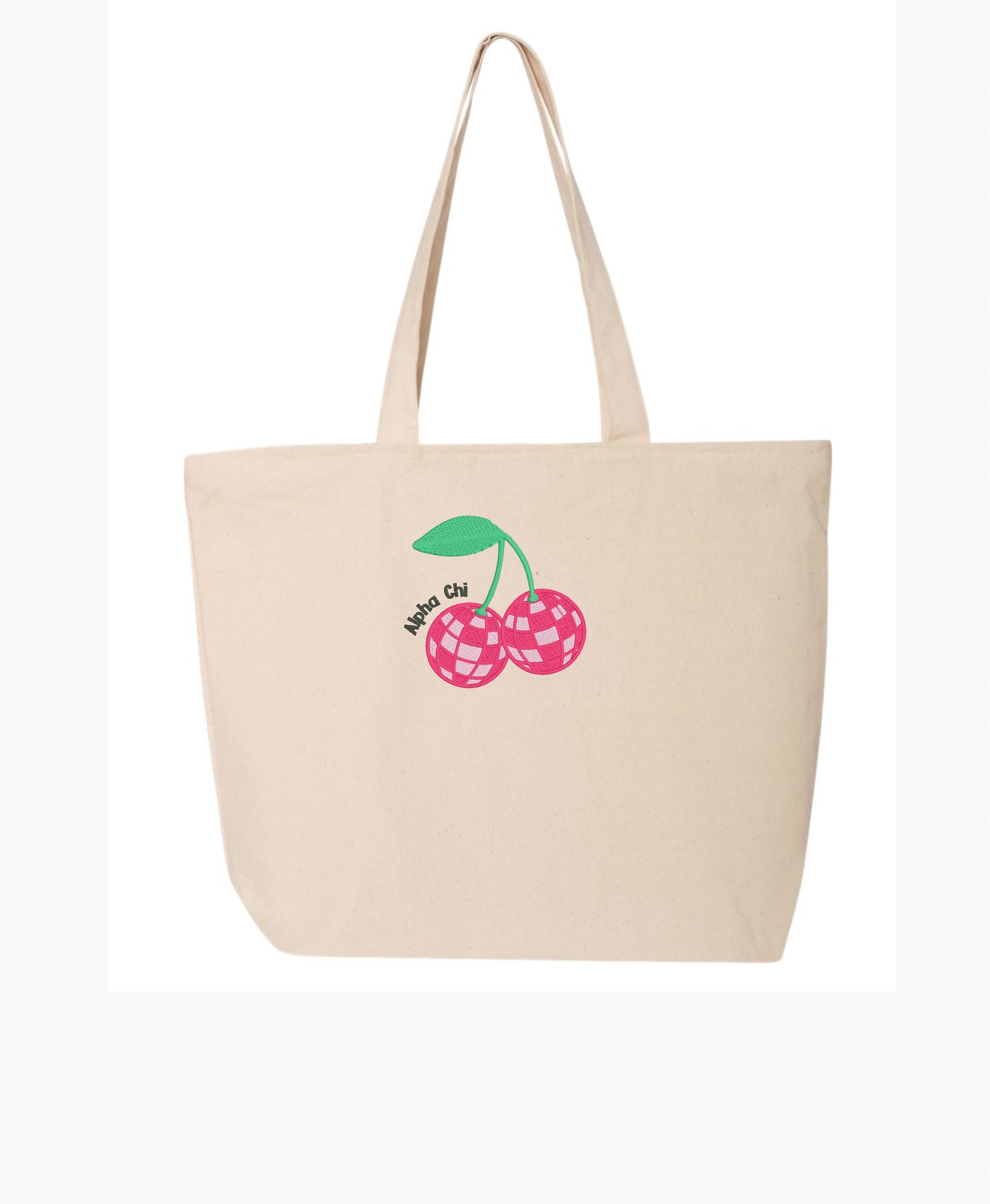 Disco Cherry Embroidered Tote Bag with Zipper