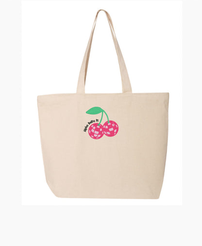 Disco Cherry Embroidered Tote Bag with Zipper