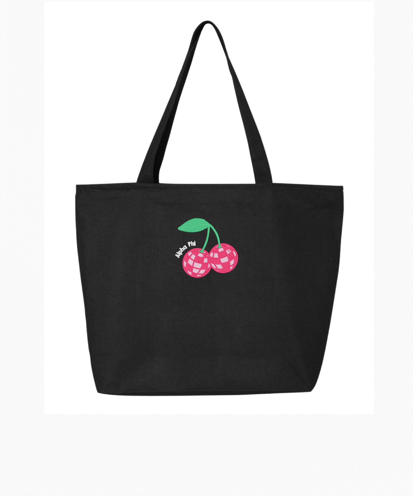 Disco Cherry Embroidered Tote Bag with Zipper