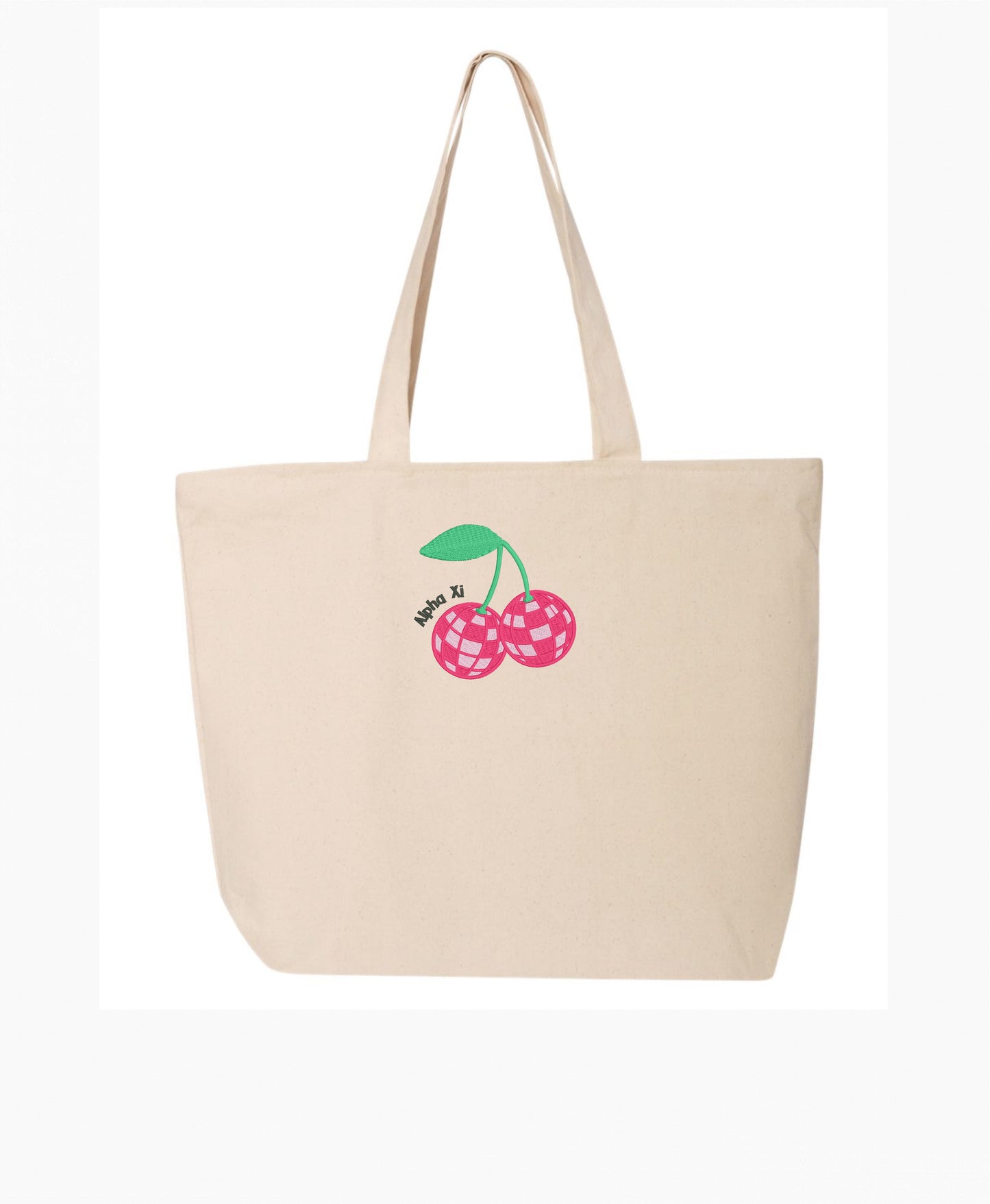 Disco Cherry Embroidered Tote Bag with Zipper