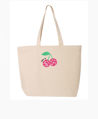 Disco Cherry Embroidered Tote Bag with Zipper