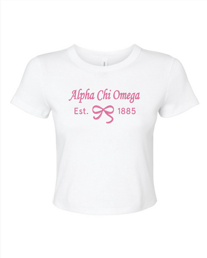 Embroidered Sorority Bow Crop Top