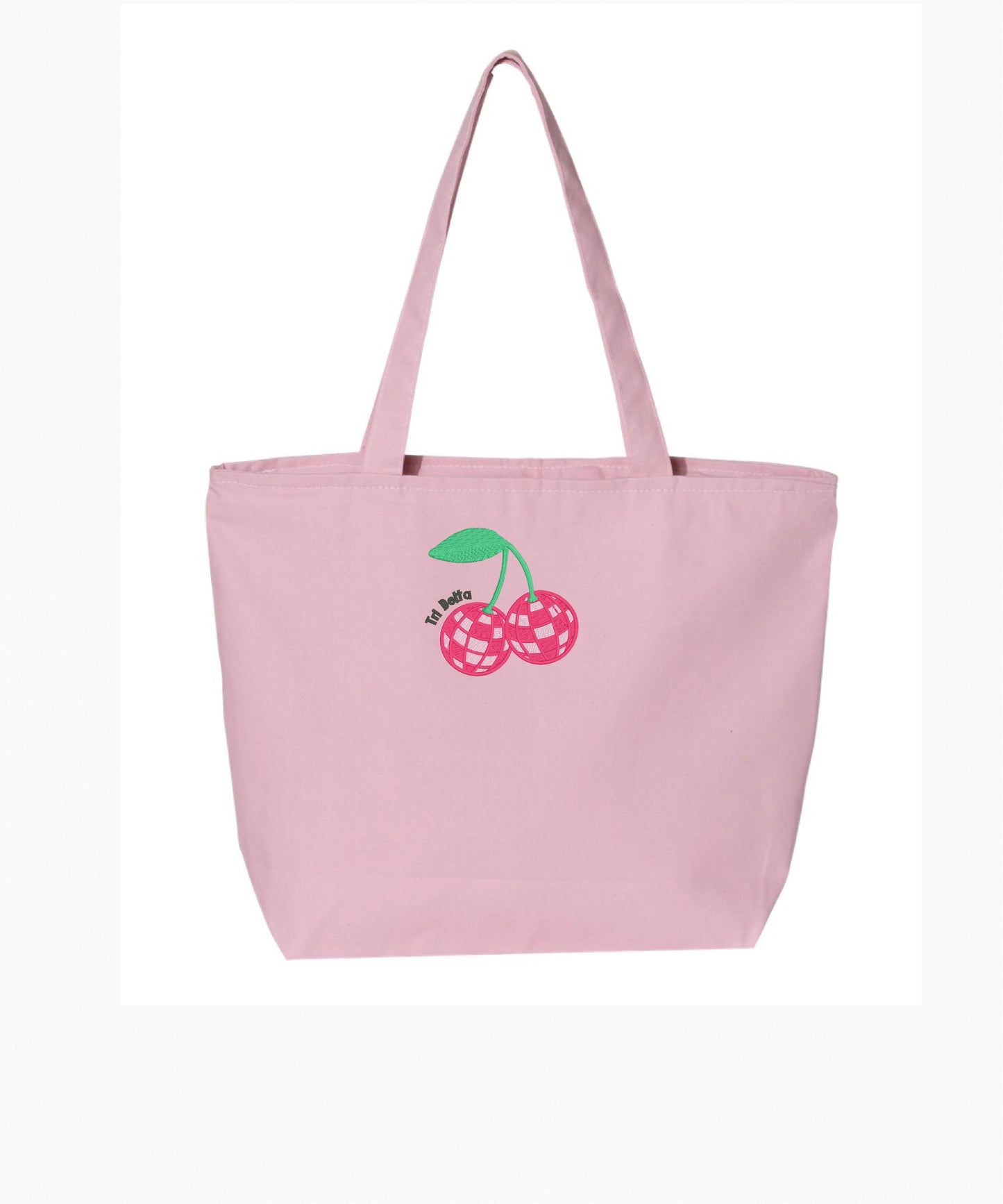 Disco Cherry Embroidered Tote Bag with Zipper