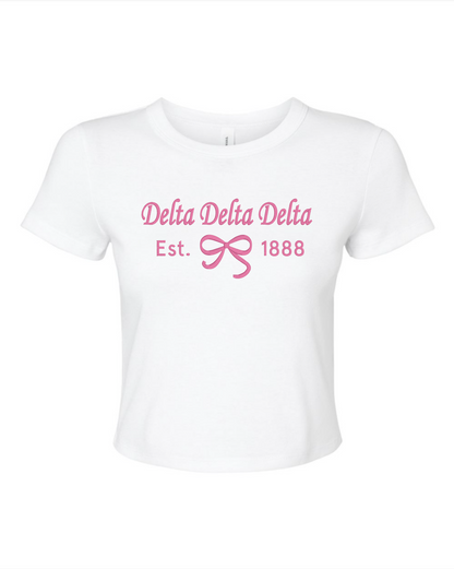 Embroidered Sorority Bow Crop Top