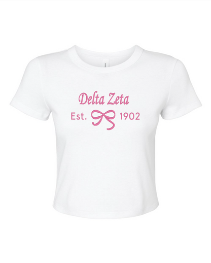 Embroidered Sorority Bow Crop Top