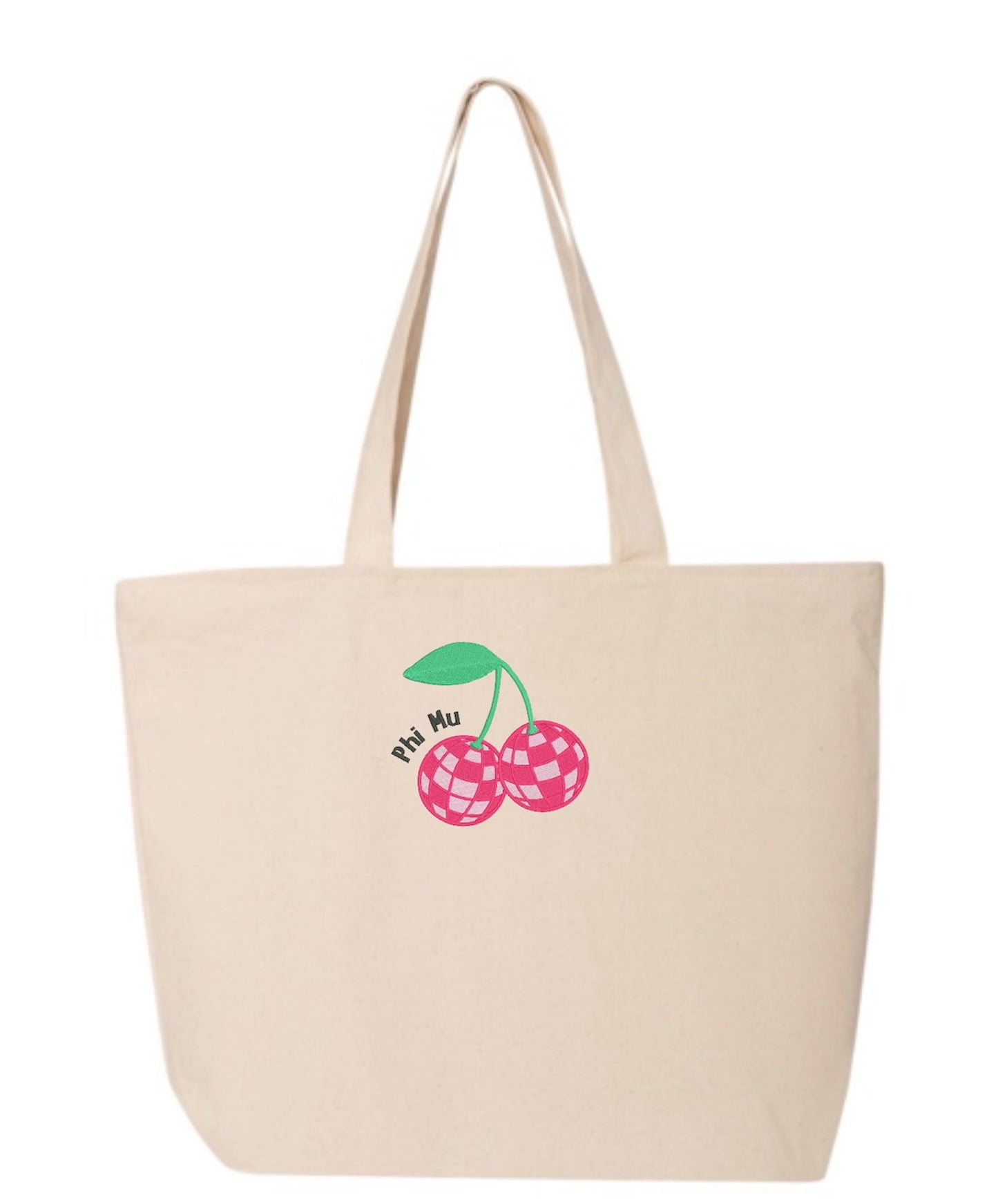 Disco Cherry Embroidered Tote Bag with Zipper