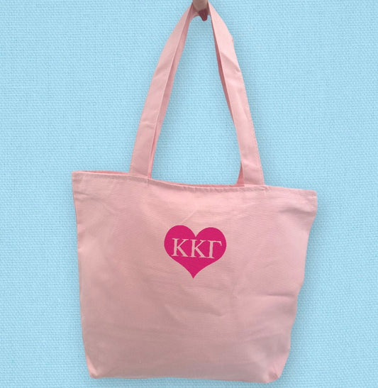 Sorority Heart Embroidered Tote Bag with Zipper