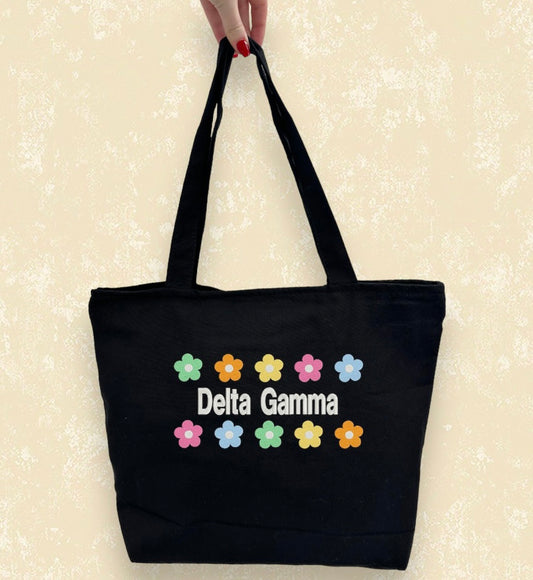 Floral Embroidered Tote Bag with Zipper