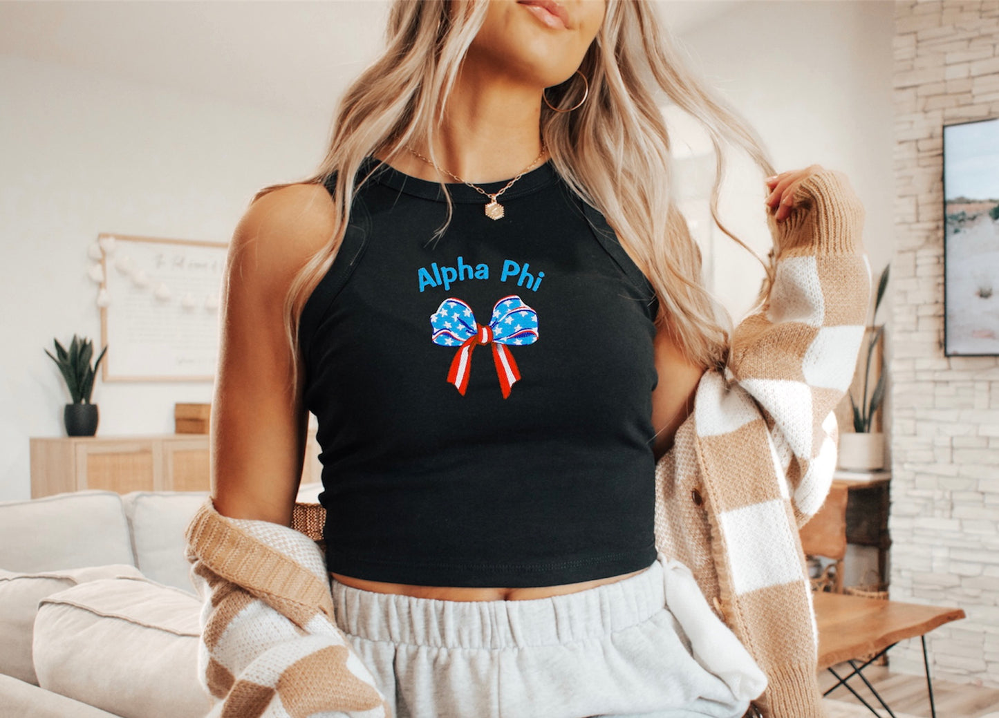 Embroidered Sorority American Bow Tank Top