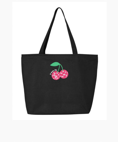 Disco Cherry Embroidered Tote Bag with Zipper