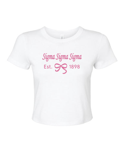 Embroidered Sorority Bow Crop Top