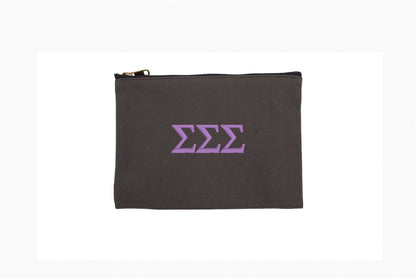 Embroidered Canvas Cosmetic / Pencil Pouch