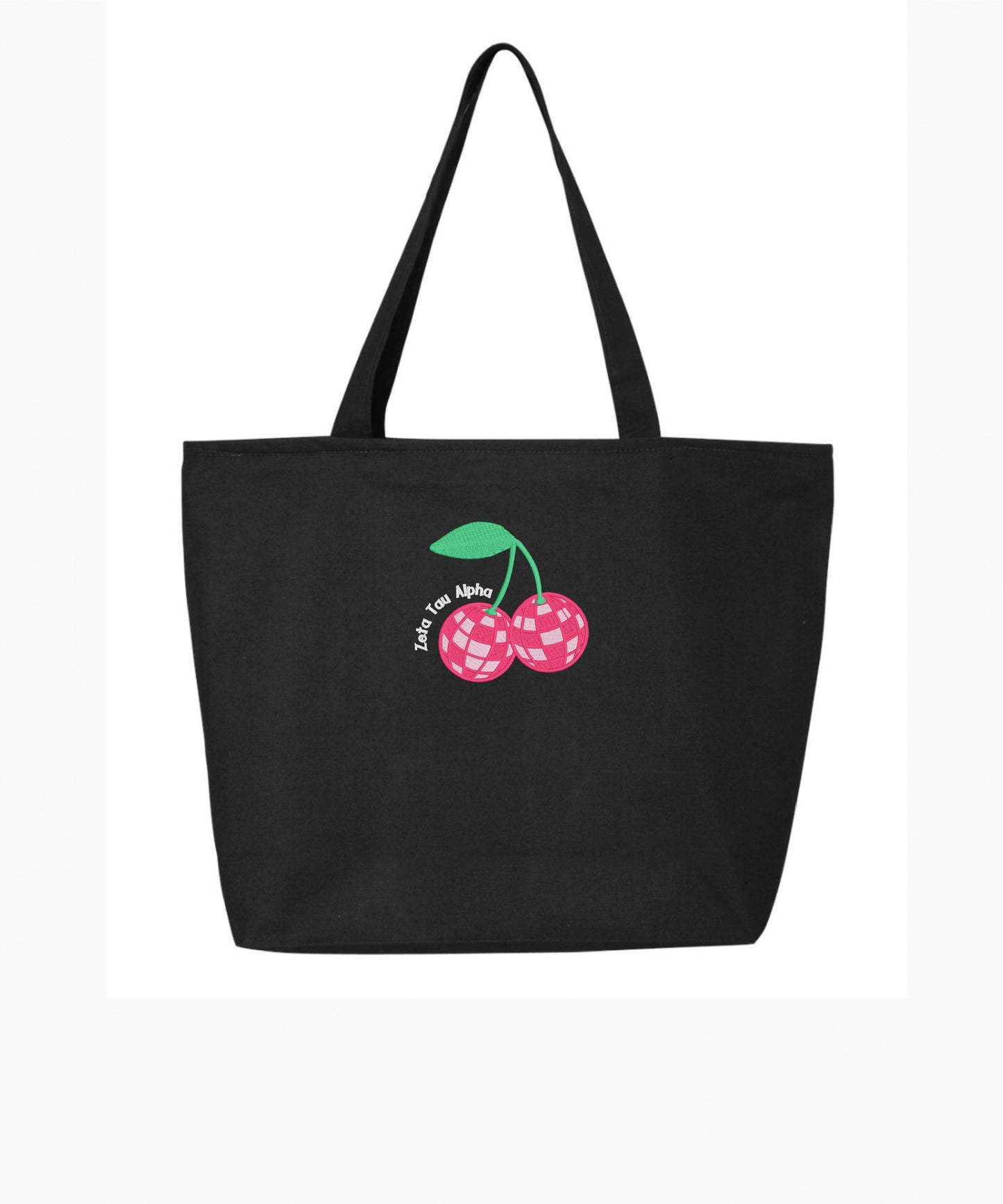 Disco Cherry Embroidered Tote Bag with Zipper