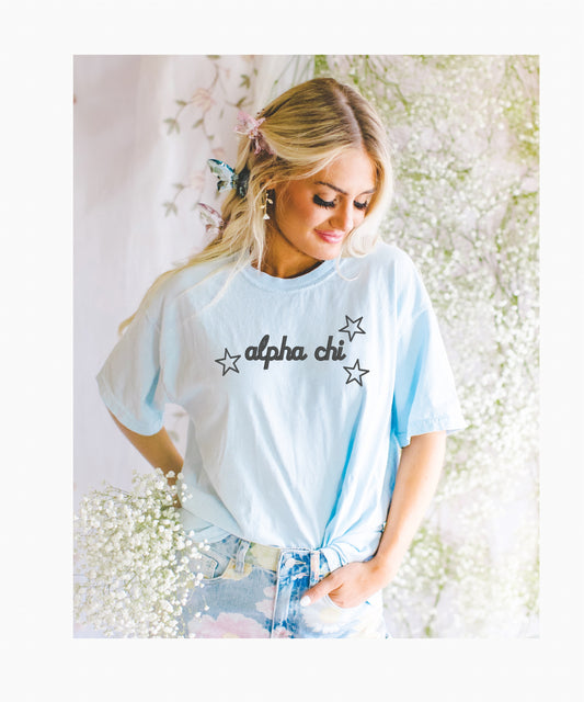 Sorority Stars Chapter Shirt / Custom Color Greek Embroidered Comfort Colors T Shirt